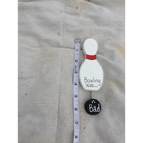 Vintage 6.5” Bowling magnet good bad wood rustic primitive farmhouse country - Picture 9 of 9